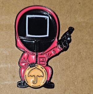 Red and Black Enamel Pin Squid Game Manager Korean TV Show Netflix Cookie